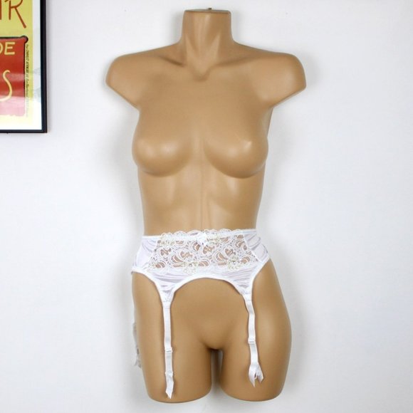 White Garter Belt by Cabernet Small White Lingerie White Lace Wedding A14 - Picture 2 of 8